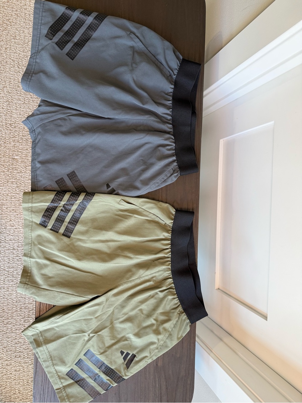 adidas Boy’s Athletic Shorts — Olive & Gray with Black Waistband